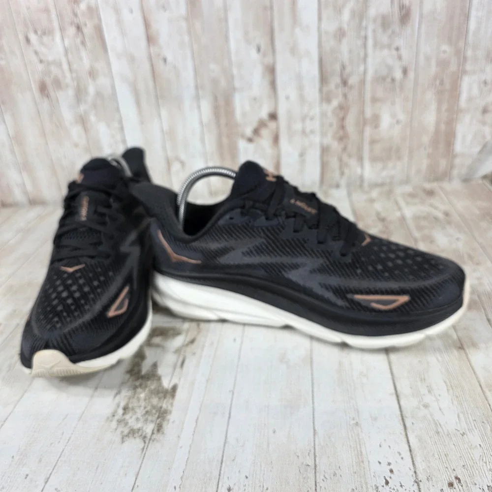 Hoka Clifton 9 Womens 9.5B Black Rose Gold Running Shoes 1127896-BRGL Sneaker
